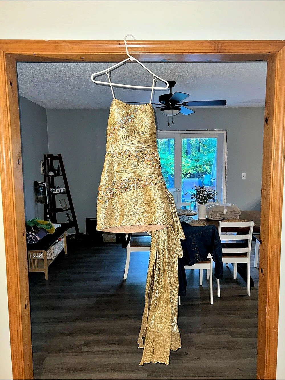 Gold Metallic Embellished Maxi Dress NWT